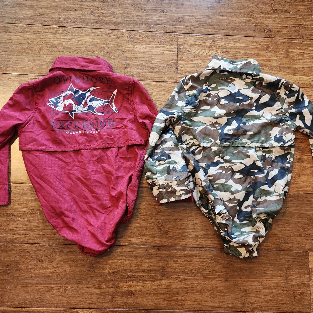 Lot OF 2 OCEAN COAST Baby Button Down Sun Shirt Bodysuit 12M Fishing Outdoor